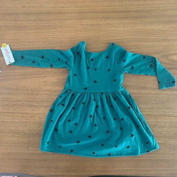 3T NWT long sleeve dress by Cat & Jack - green with stars - Picture 2 of 2